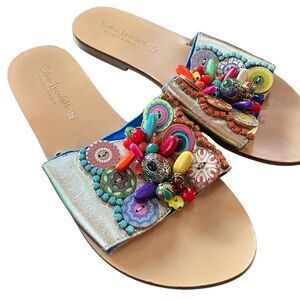Handmade In Greece Beaded Sandal Slides